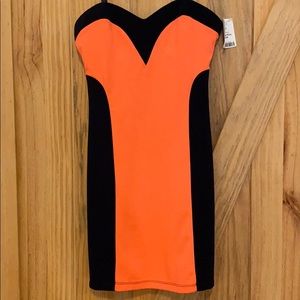 Neon strapless bodycon dress